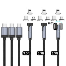 Load image into Gallery viewer, N. NETDOT USB-C to USB-C Magnetic Charging Cable,Gen14 3in1 100W Fast Charging Type-C Magnetic Charger and Data Transfer cable for USB-C,Micro USB Phones,Laptop and i-Products - 3 black 3.3ft