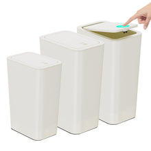 Load image into Gallery viewer, NetDot Bathroom Trash Can with Lid 3 Pack Set, 2 Packs 3.4Gal 13L Slim Kitchen Trash Can and 1 Pack 2.6Gal 10L Garbage Can,Small Trash Can/ Trash Bin/Waste Basket for Bedroom,Office(Cream,3 Pack)