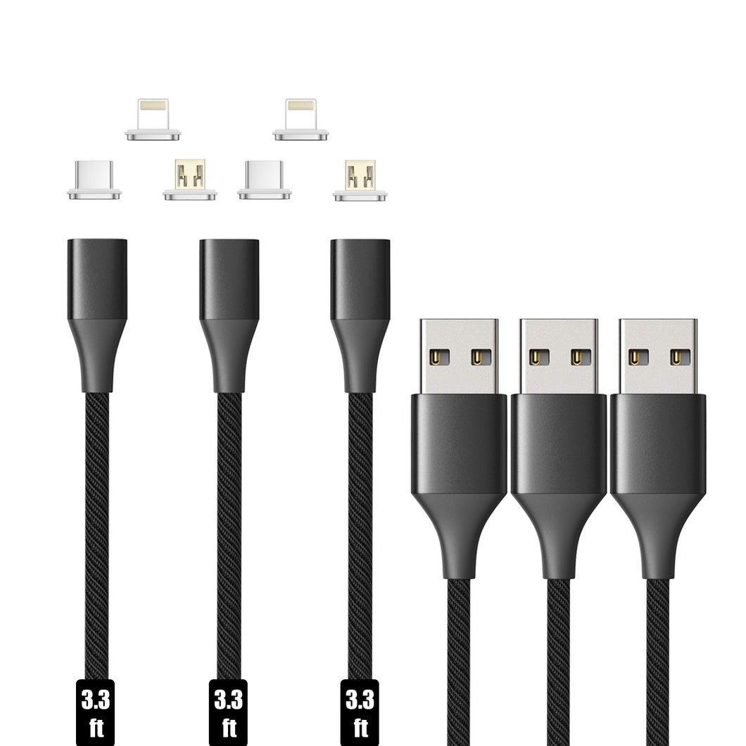 NetDot Magnetic Charging Cable, Gen10 3 Pack (3.3ft) 3in1 Max 18W Fast Charging Magnetic Phone Charger and Data Transfer Magnetic Charger for Micro USB, USB-C/Type c and i-Product