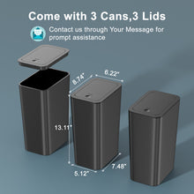 Charger l'image dans la galerie, N. NETDOT 3 Pack 10 Liter Small Trash Can with lid, 2.6 Gallon,Garbage Can Slim Trash Bin Waste Basket for Bathroom,Kitchen,Bedroom,Living Room,Office,Laundry - Black