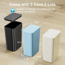 Cargar imagen en el visor de la galería, N. NETDOT 3 Pack 10L / 2.6 Gallon Small Trash Can with Lid,Bathroom Garbage Can with Pop-Up Lid,Waste Basket for Bathroom,Kitchen,Bedroom,Powder Room,Office,College (Off White-Blue-Black)