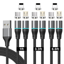 Load image into Gallery viewer, Magnetic Charging Cable,N. NETDOT Gen12 6 Pack (1/1/3.3/3.3/6.6/6.6ft) 3in1 Max 18W Fast Charging Magnetic Phone Charger and Data Transfer Magnetic charger for Micro USB, USB-C / Type c and i-Product