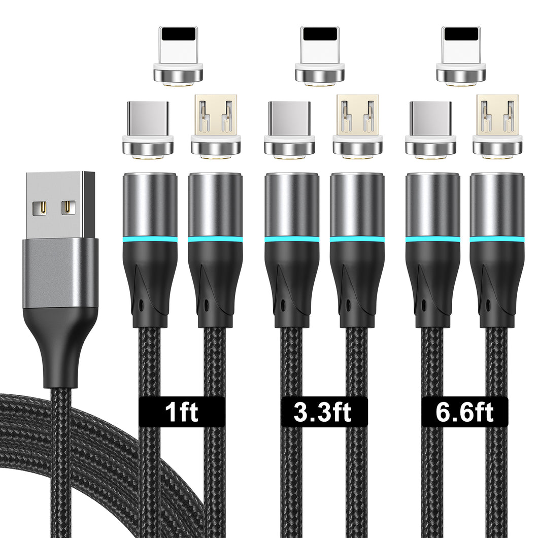 Magnetic Charging Cable,NetDot Gen12  6 Pack (1/1/3.3/3.3/6.6/6.6ft) 3in1 Max 18W  Fast Charging Magnetic Phone Charger and Data Transfer Magnetic charger for Micro USB, USB-C / Type c and i-Product