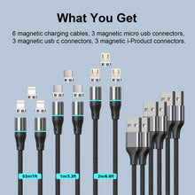 Load image into Gallery viewer, Magnetic Charging Cable,NetDot Gen12  6 Pack (1/1/3.3/3.3/6.6/6.6ft) 3in1 Max 18W  Fast Charging Magnetic Phone Charger and Data Transfer Magnetic charger for Micro USB, USB-C / Type c and i-Product
