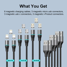 Load image into Gallery viewer, Magnetic Charging Cable,N. NETDOT Gen12 6 Pack (1/1/3.3/3.3/6.6/6.6ft) 3in1 Max 18W Fast Charging Magnetic Phone Charger and Data Transfer Magnetic charger for Micro USB, USB-C / Type c and i-Product