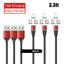 Load image into Gallery viewer, NetDot 3in1 Gen12 Magnetic Fast Charging Data Transfer Cable compatible with Micro USB &amp; USB-C smartphones and iPhone [3.3ft,3 pack black]
