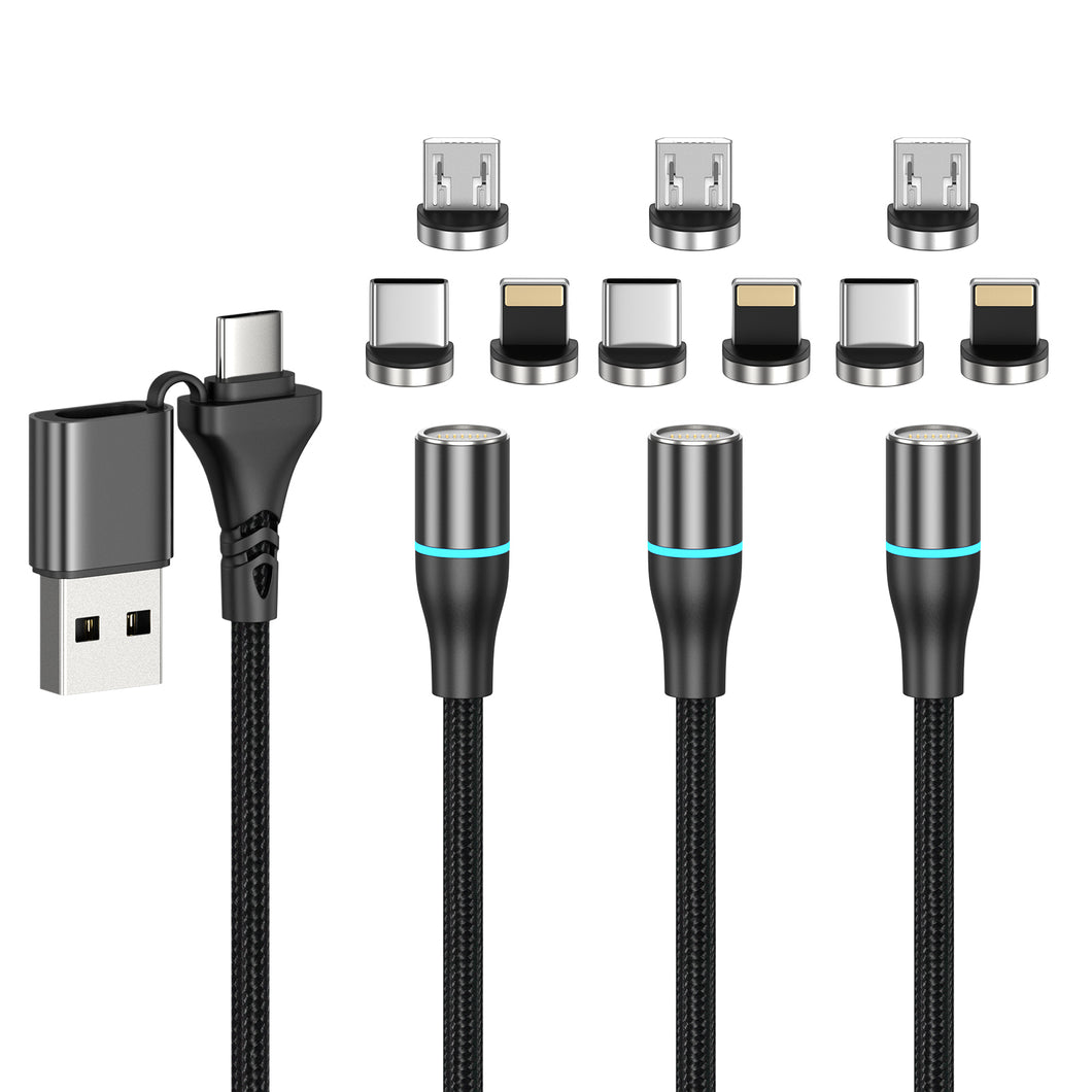 NetDot Magnetic Charging Cable,6in1 Gen12 (3.3ft/3 pack black) 18W Fast Charging Magnetic Phone Charger,USB-A and USB-C Magnetic charger for USB-C ,Micro USB and i-Product