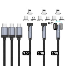 Carica l&#39;immagine nel visualizzatore di Gallery, NetDot USB-C to USB-C Magnetic Charging Cable,Gen14 3in1 100W Fast Charging Type-C Magnetic Charger and Data Transfer cable for USB-C,Micro USB Phones,Laptop and i-Products - 3 black 3.3ft
