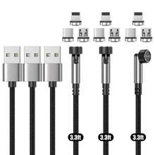 Load image into Gallery viewer, N. NETDOT 3in1 Gen12 Magnetic Fast Charging Data Transfer Cable compatible with Micro USB &amp; USB-C smartphones and iPhone [3.3ft,3 pack black]

