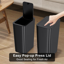 Carica l&#39;immagine nel visualizzatore di Gallery, N. NETDOT 3 Pack 10 L/2.6 Gal Bathroom Trash Can with Lid, Small Kitchen Trash Can with Press Type Lid, Black Trash Can/Slim Garbage Cans/Trash Bin/Waste Basket for Bathroom,Kitchen,Office,Bedroom
