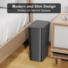 Carica l&#39;immagine nel visualizzatore di Gallery, N. NETDOT 3 Pack 10 L/2.6 Gal Bathroom Trash Can with Lid, Small Kitchen Trash Can with Press Type Lid, Black Trash Can/Slim Garbage Cans/Trash Bin/Waste Basket for Bathroom,Kitchen,Office,Bedroom
