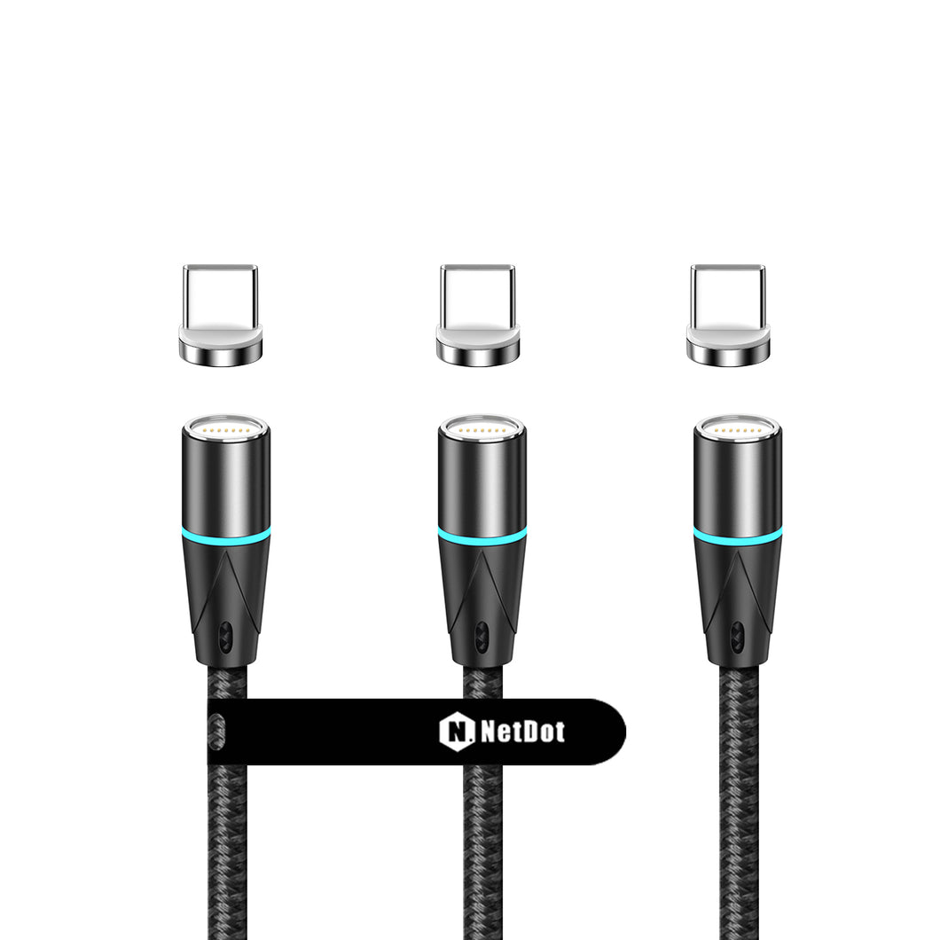 N. NETDOT Gen12 USB-C [6.6ft,3 Pack Black] Magnetic Fast Charging Data Transfer Cable Compatible with Type-c Device