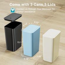 Charger l&#39;image dans la galerie, N. NETDOT 3 Pack 10L / 2.6 Gallon Small Trash Can with Lid,Bathroom Garbage Can with Pop-Up Lid,Waste Basket for Bathroom,Kitchen,Bedroom,Powder Room,Office,College (Off White-Blue-Black)
