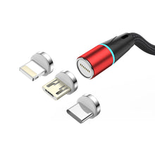 Cargar imagen en el visor de la galería, NetDot 3in1 Gen12 Magnetic Fast Charging Data Transfer Cable compatible with Micro USB &amp; USB-C smartphones and iPhone [5ft/1.5m,3 pack red]
