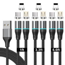 Cargar imagen en el visor de la galería, Magnetic Charging Cable,NetDot Gen12  6 Pack (1/1/3.3/3.3/6.6/6.6ft) 3in1 Max 18W  Fast Charging Magnetic Phone Charger and Data Transfer Magnetic charger for Micro USB, USB-C / Type c and i-Product
