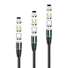 Load image into Gallery viewer, NetDot 3in1 Gen12 Magnetic Fast Charging Data Transfer Cable compatible with Micro USB &amp; USB-C smartphones and iPhone [3.3/5/6.6ft,1/1.5/2m,3 pack black]
