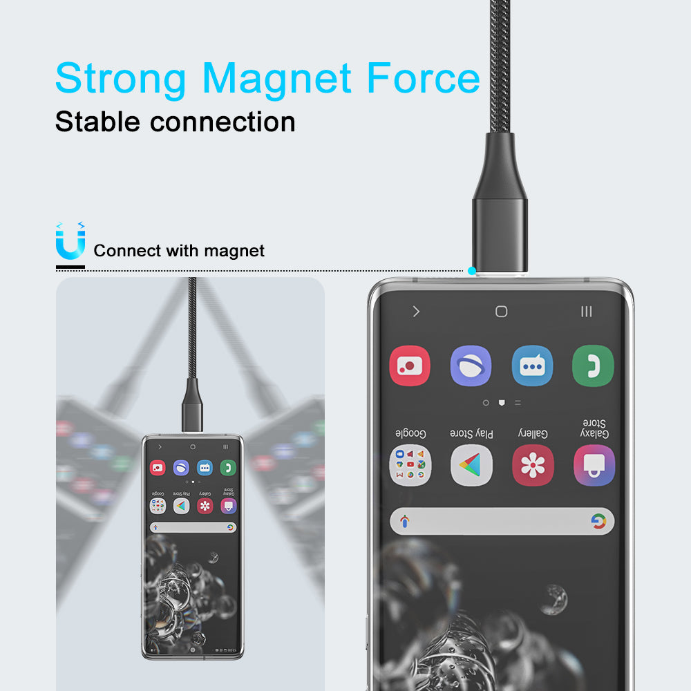 Câbles De Charge Magnétiques NetDot Gen12 - Pack 3 (0.3m, 1m, 1.5m) Avec Connecteurs Micro USB Et USB-C - Charge Rapide, Transfert De Données - 5